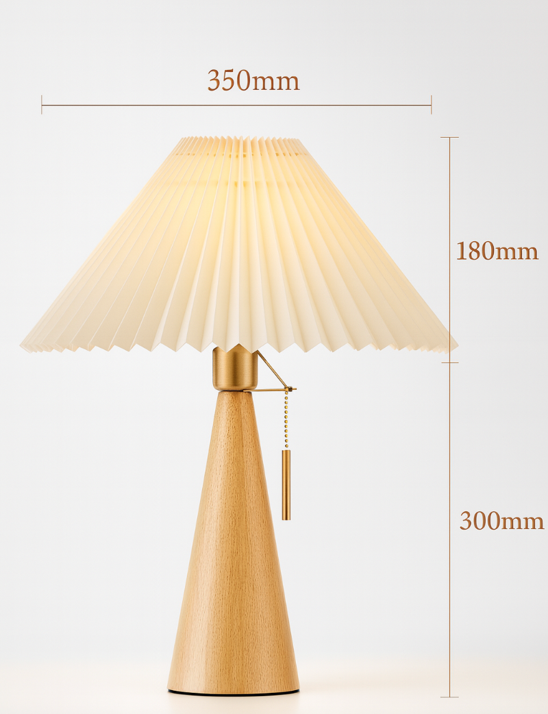 Japanese Minimalist Wooden Pleated Fabric LED Light Table Lamp