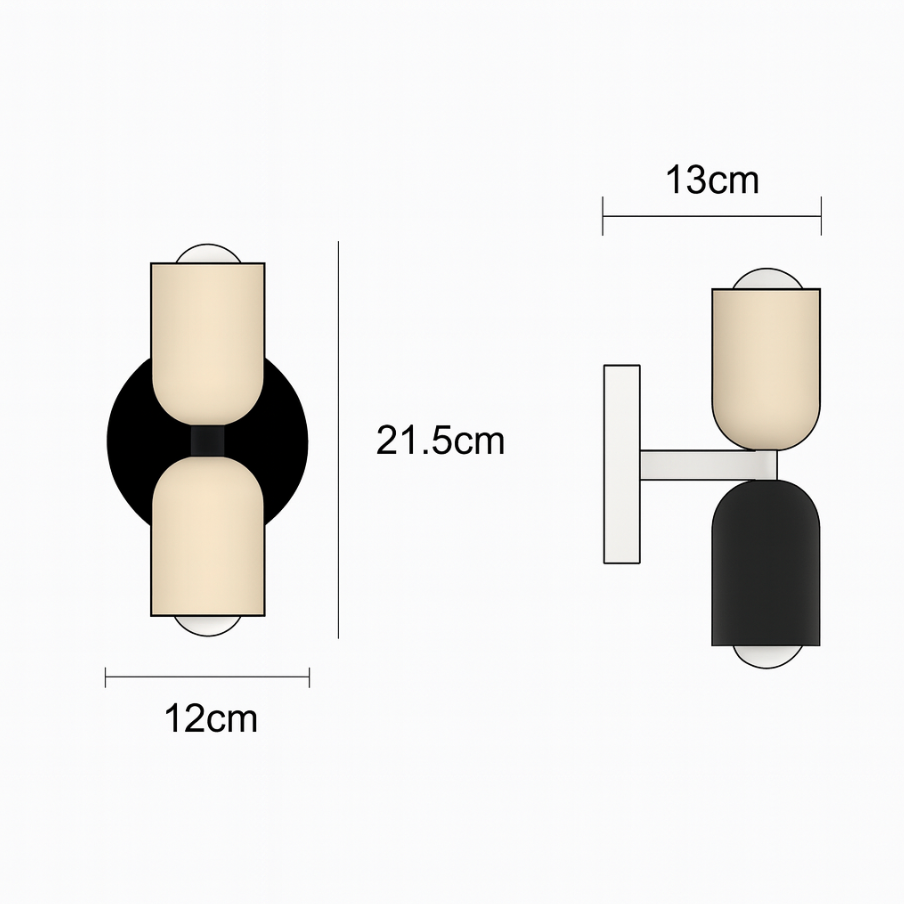 Modern 2-Light Metal Cylinder Wall Sconce with Up Down Globe Shades