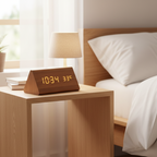 LED Wooden Alarm Clock with Voice Control Adjustable Brightness USB or Battery Powered