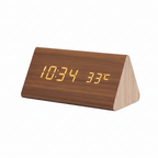 LED Wooden Alarm Clock with Voice Control Adjustable Brightness USB or Battery Powered