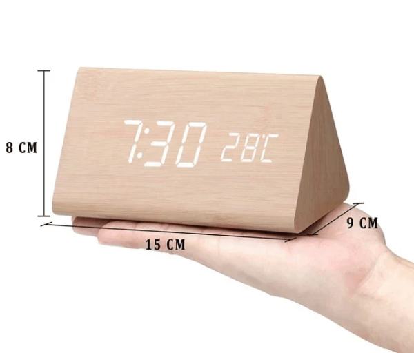 LED Wooden Alarm Clock with Voice Control Adjustable Brightness USB or Battery Powered