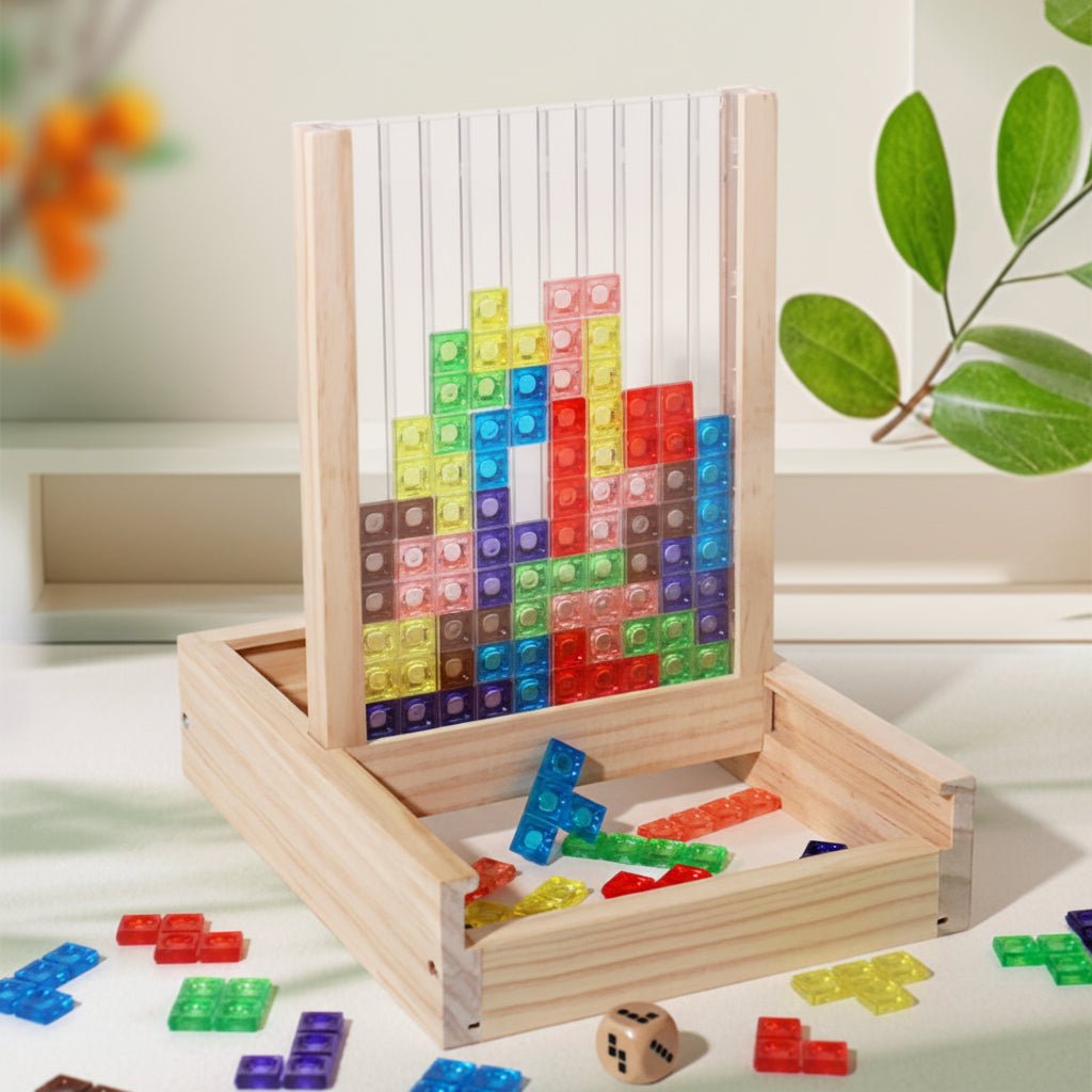 Wooden Block Puzzle Game Stacking Falling Blocks Brain Teaser with Colorful Pieces Montessori Logic Toy for Kids and Adults