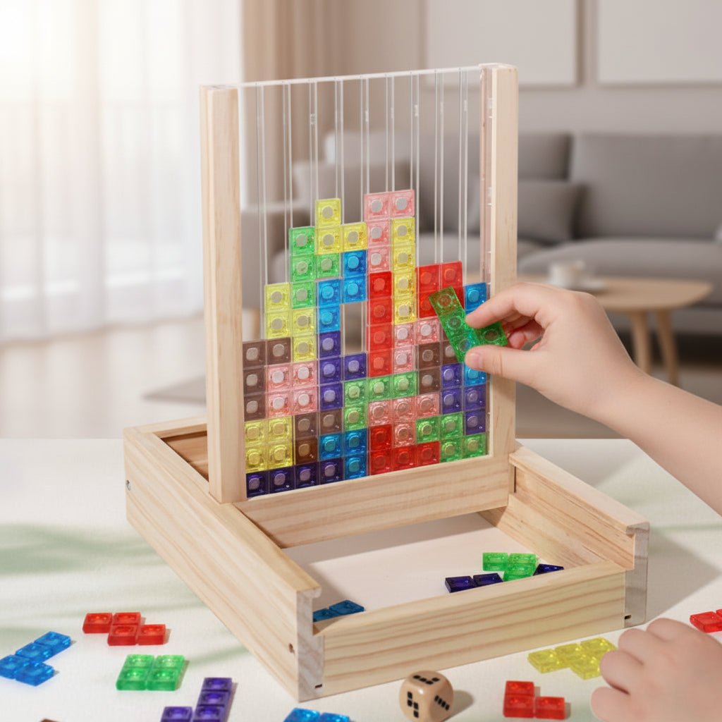 Wooden Block Puzzle Game Stacking Falling Blocks Brain Teaser with Colorful Pieces Montessori Logic Toy for Kids and Adults