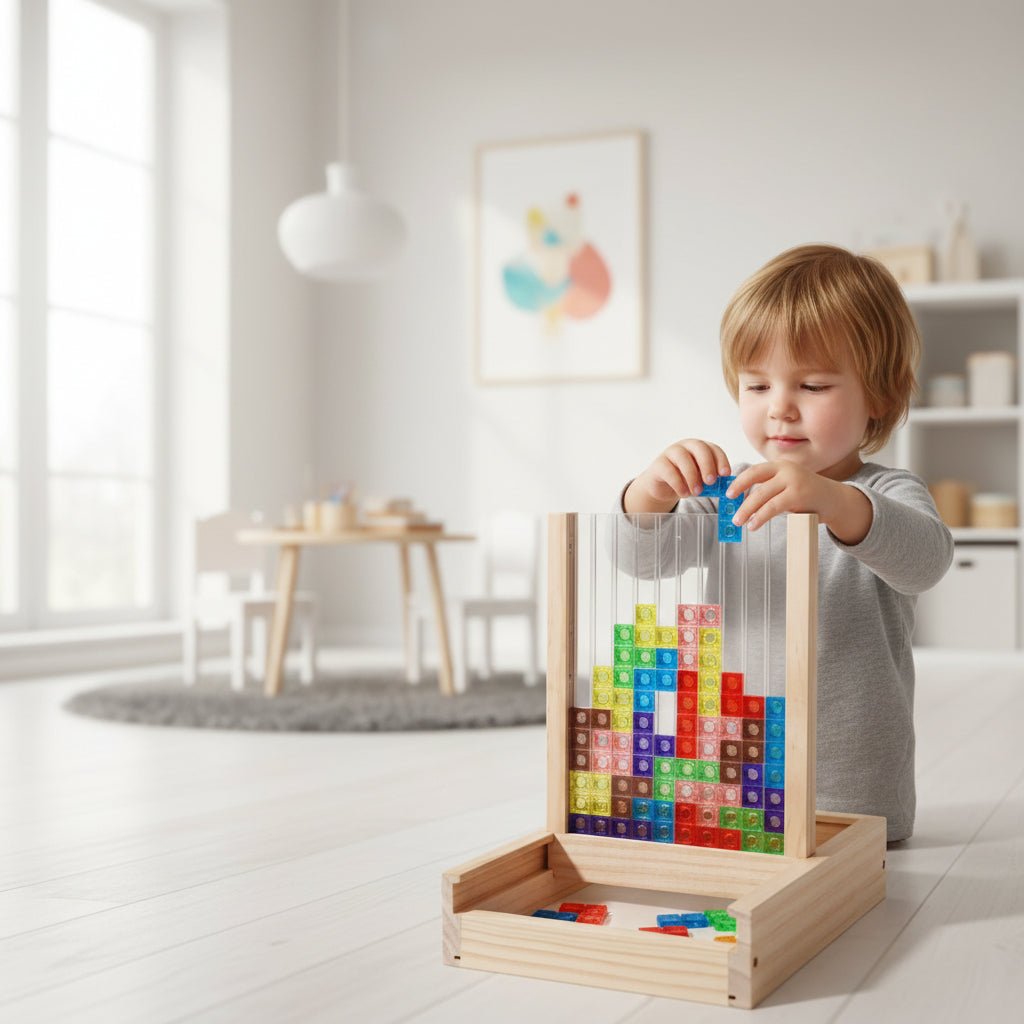Wooden Block Puzzle Game Stacking Falling Blocks Brain Teaser with Colorful Pieces Montessori Logic Toy for Kids and Adults