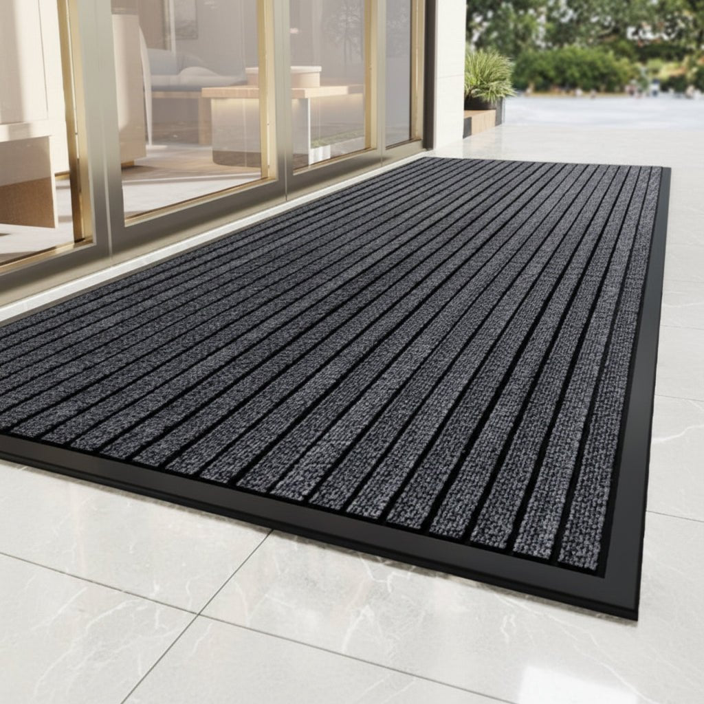 Heavy Duty Door Mat with Non-Slip Rubber Backing Striped Dirt Trapping Entrance Mat for Indoor and Outdoor