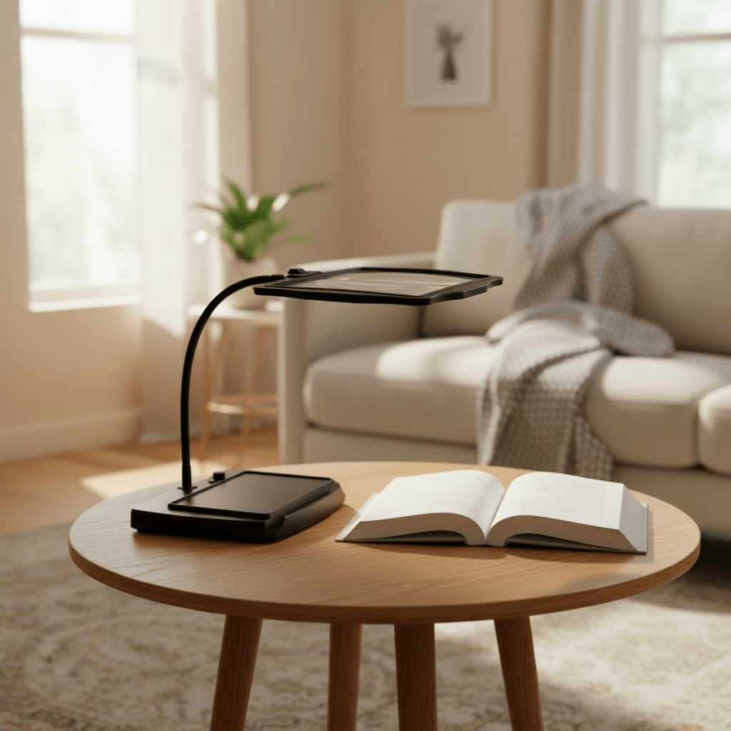 LED Magnifying Lamp with Large Rectangular Lens Desk Magnifier Light with Flexible Gooseneck Rechargeable Reading Magnifier for Crafts and Hobbies