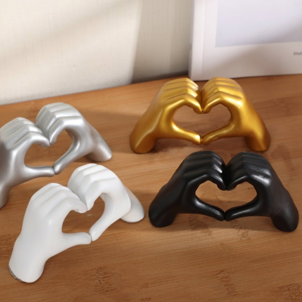 Heart Hands Sculpture Decorative Resin Figurine Love Gesture Statue for Shelf Table and Sideboard