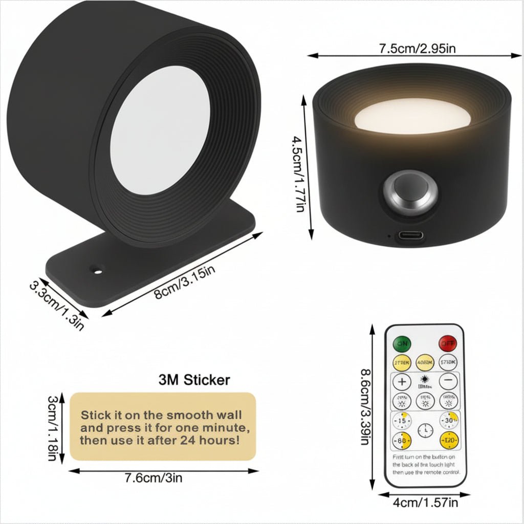 Wireless LED Wall Light with Remote Control Rechargeable Battery Operated Wall Sconce Dimmable Stick-On Wall Lamp with Timer for Bedroom and Hallway