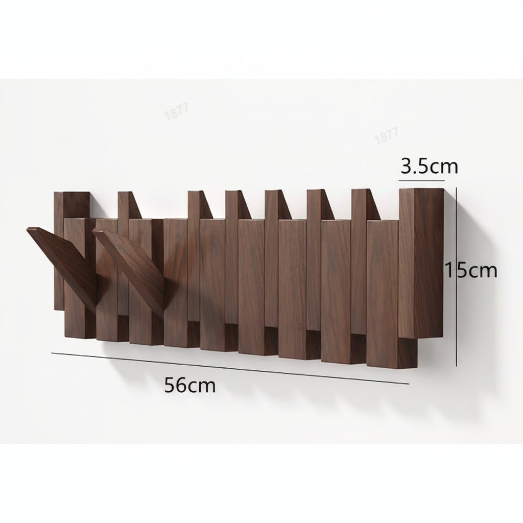 Wooden Wall Coat Rack Piano Style Wall Mounted Coat Hook Rack with Folding Hooks Solid Wood Entryway Hanger for Coats Hats and Bags