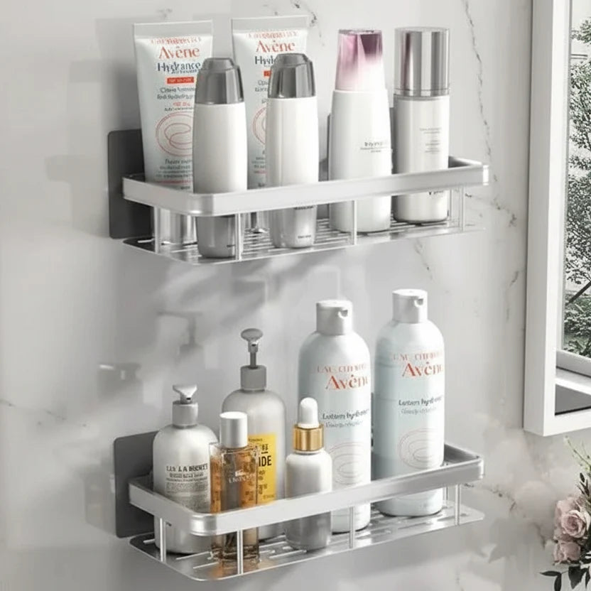 Adhesive Bathroom Shelf No Drill Wall Mounted Shower Caddy Stainless Steel Storage Rack for Shampoo and Soap