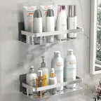 Adhesive Bathroom Shelf No Drill Wall Mounted Shower Caddy Stainless Steel Storage Rack for Shampoo and Soap