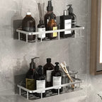 Adhesive Bathroom Shelf No Drill Wall Mounted Shower Caddy Stainless Steel Storage Rack for Shampoo and Soap