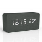 Digital Wooden Alarm Clock with LED Display Silent Non-Ticking Bedside Desk Clock Modern Wood Design
