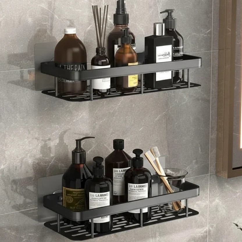 Adhesive Bathroom Shelf No-Drill Wall Mounted Shower Caddy Stainless Steel and ABS Storage Rack for Shampoo and Toiletries