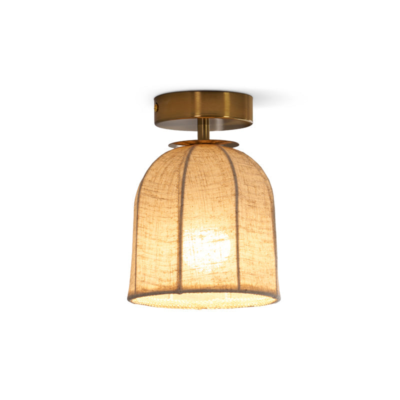 Modern Fabric Semi-Flush Mount Ceiling Light With Metallic Accents in Linen and Gold — Harbor Light Co.