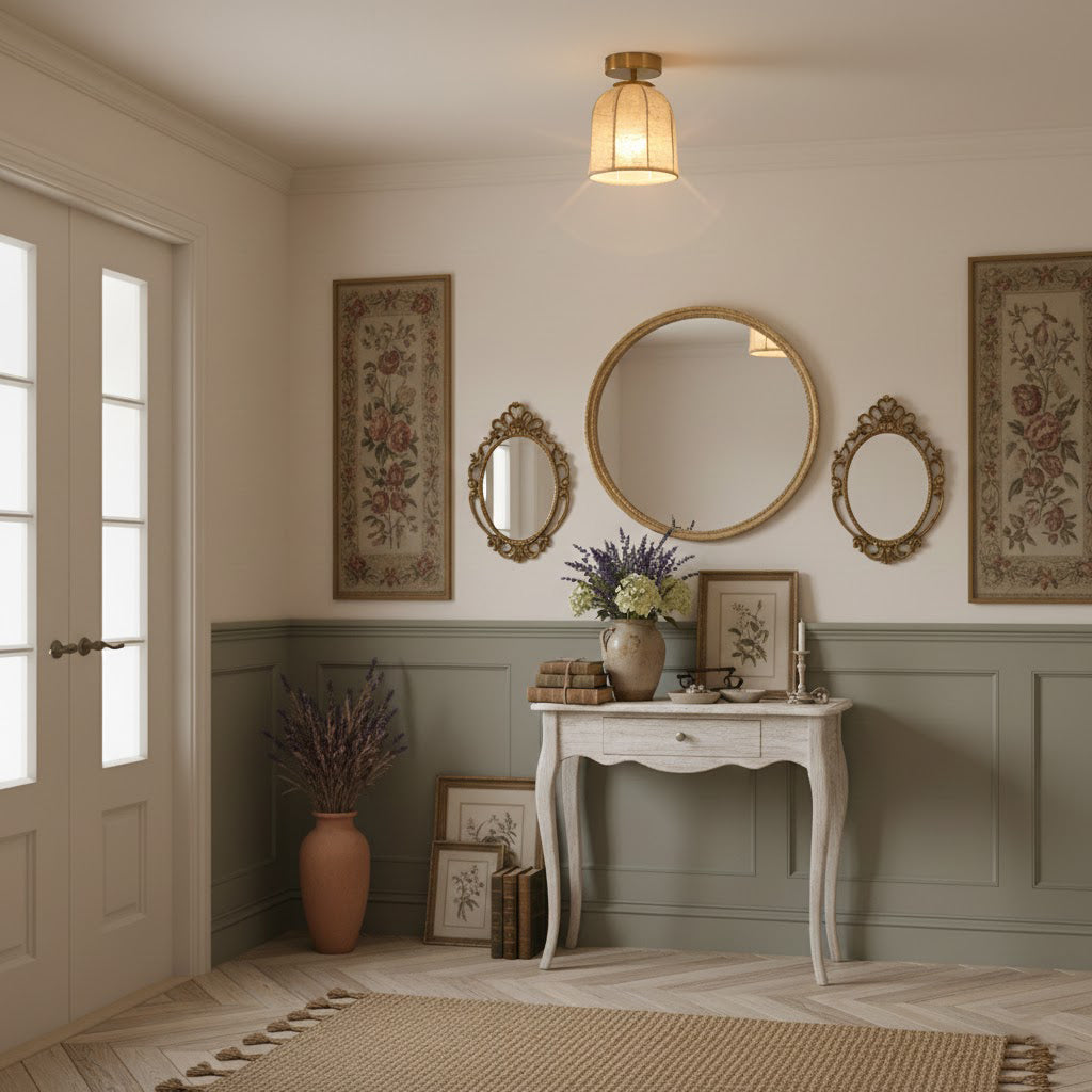 Modern Fabric Semi-Flush Mount Ceiling Light With Metallic Accents — Harbor Light Co.