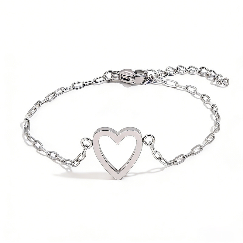 Heart Charm Bracelet Adjustable Stainless Steel Chain Matching Couple Bracelet Set Minimalist Friendship Jewelry for Women and Men