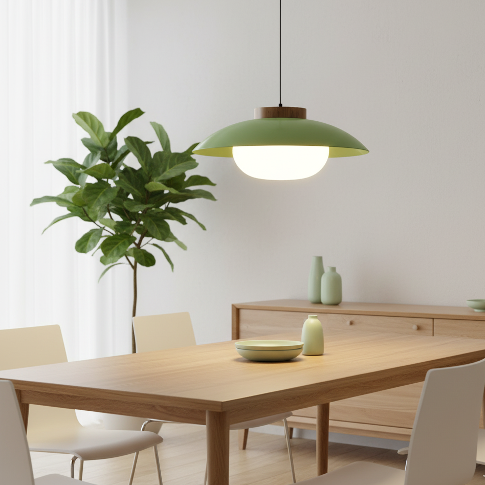 Mid-Century Metal Dome Pendant Light with Opal Glass Diffuser