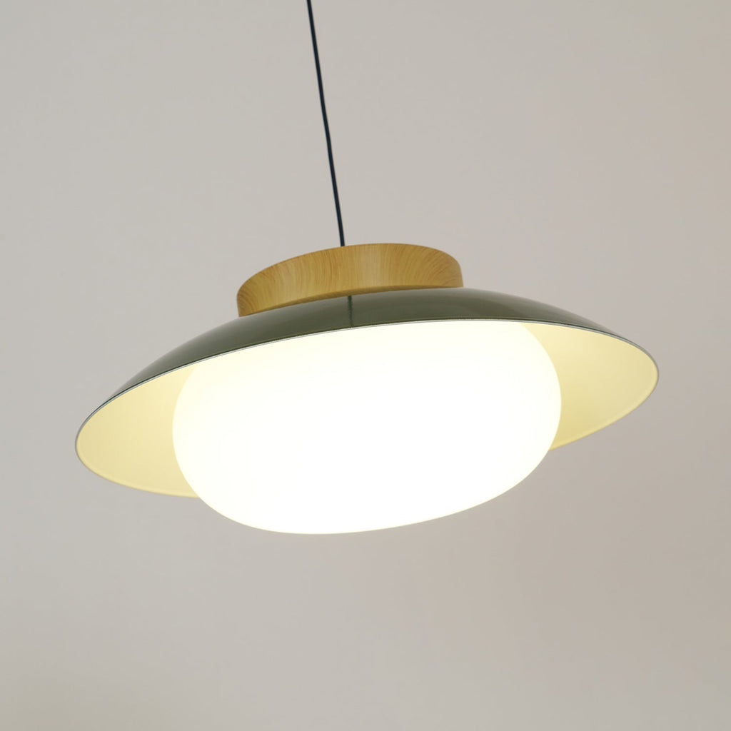 Mid-Century Metal Dome Pendant Light with Opal Glass Diffuser