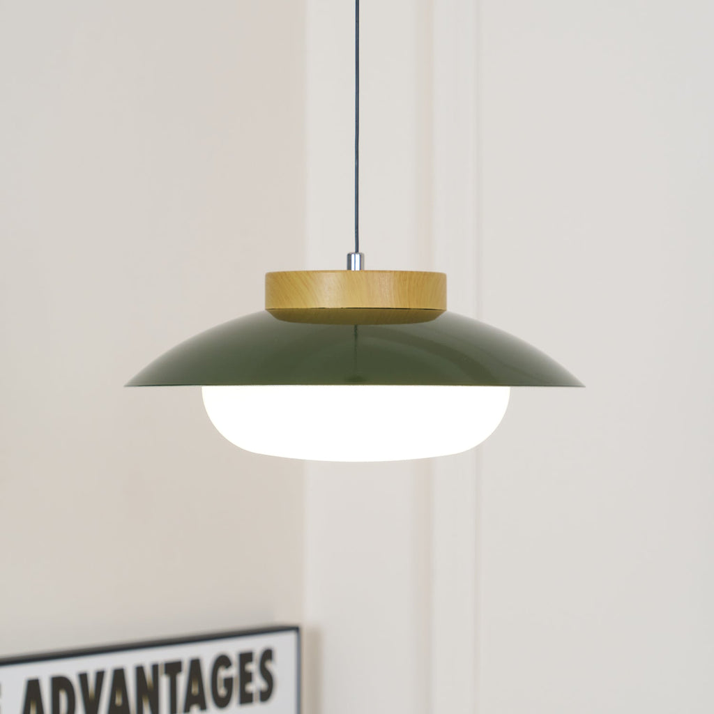 Mid-Century Metal Dome Pendant Light with Opal Glass Diffuser