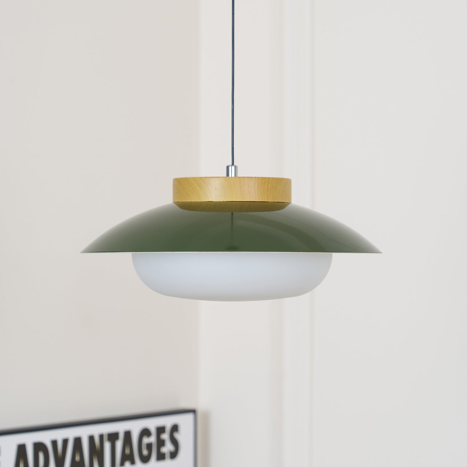 Mid-Century Metal Dome Pendant Light with Opal Glass Diffuser