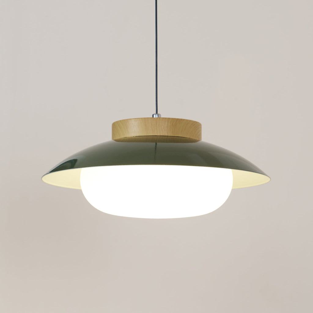 Mid-Century Metal Dome Pendant Light with Opal Glass Diffuser