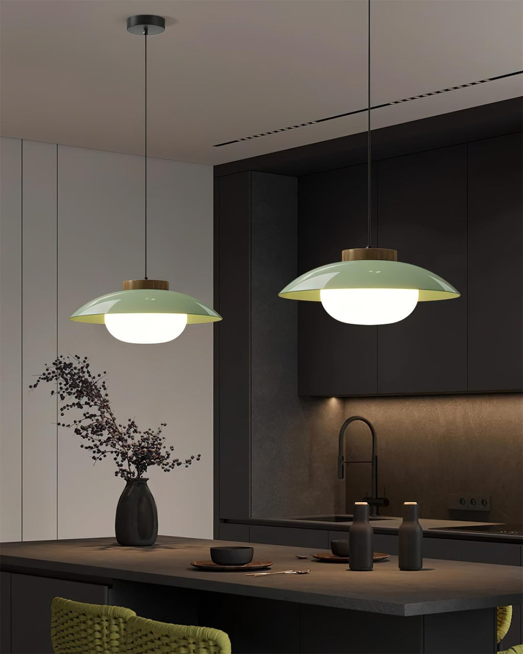 Mid-Century Metal Dome Pendant Light with Opal Glass Diffuser