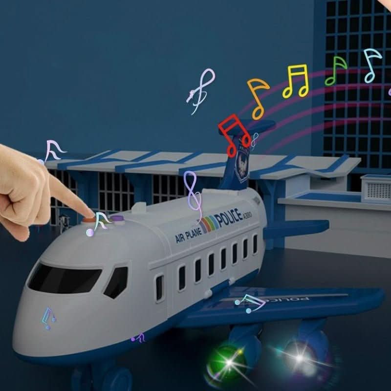 Kids Airplane Toy Playset Car Transporter Cargo Plane with Toy Cars Crane Lights and Sounds Storage Garage and Road Signs for Boys and Girls