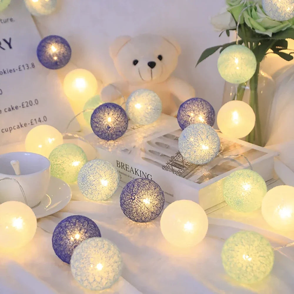 Cotton Ball String Lights LED Garland Fairy Lights USB or Battery Powered for Bedroom Nursery and Party Decor