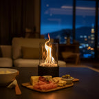 Tabletop Fireplace Smokeless Bioethanol Fire Pit Portable Indoor Outdoor Table Fireplace with Glass Enclosure Metal Base and Decorative Stones