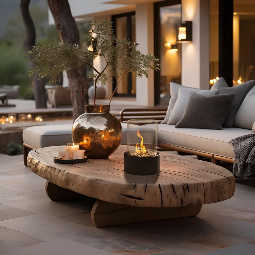 Tabletop Fireplace Smokeless Bioethanol Fire Pit Portable Indoor Outdoor Table Fireplace with Glass Enclosure Metal Base and Decorative Stones