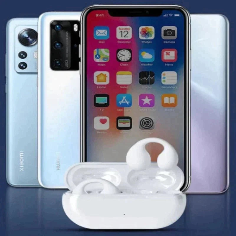 Open Ear Clip On Wireless Earbuds Bluetooth Bone Conduction Style Headphones with Touch Control and Charging Case