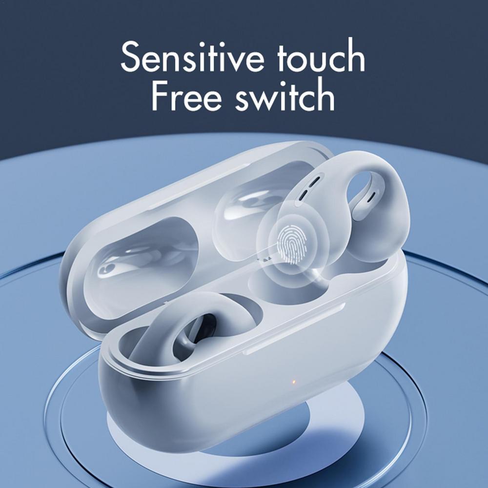 Open Ear Clip On Wireless Earbuds Bluetooth Bone Conduction Style Headphones with Touch Control and Charging Case