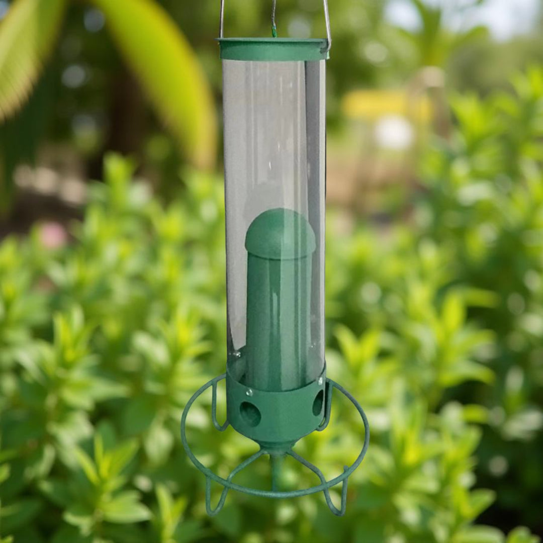 Squirrel Proof Bird Feeder Hanging Metal Tube Feeder with Weight Activated Perch Large Seed Reservoir Outdoor Wild Bird Feeder