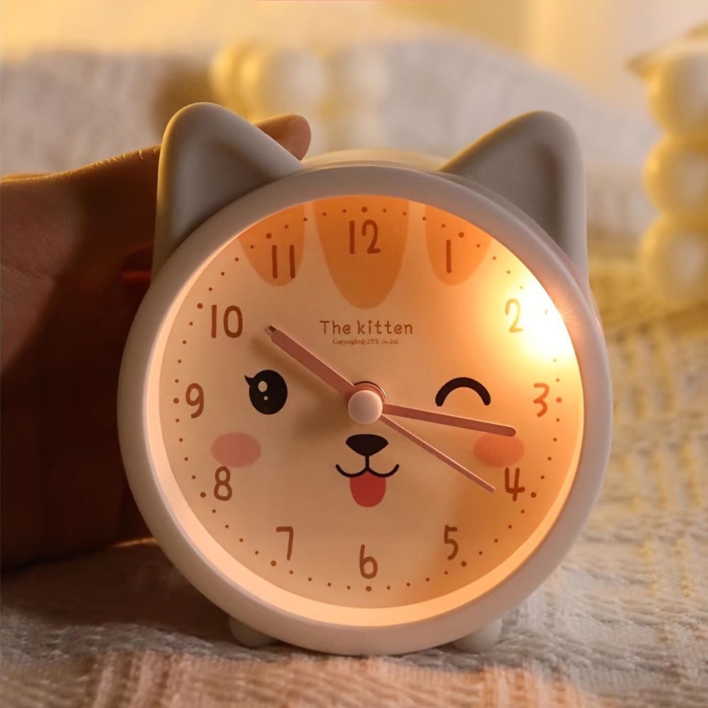 Kids Silent Alarm Clock with Night Light Cute Animal Design Non-Ticking Battery Powered Bedside Clock for Children
