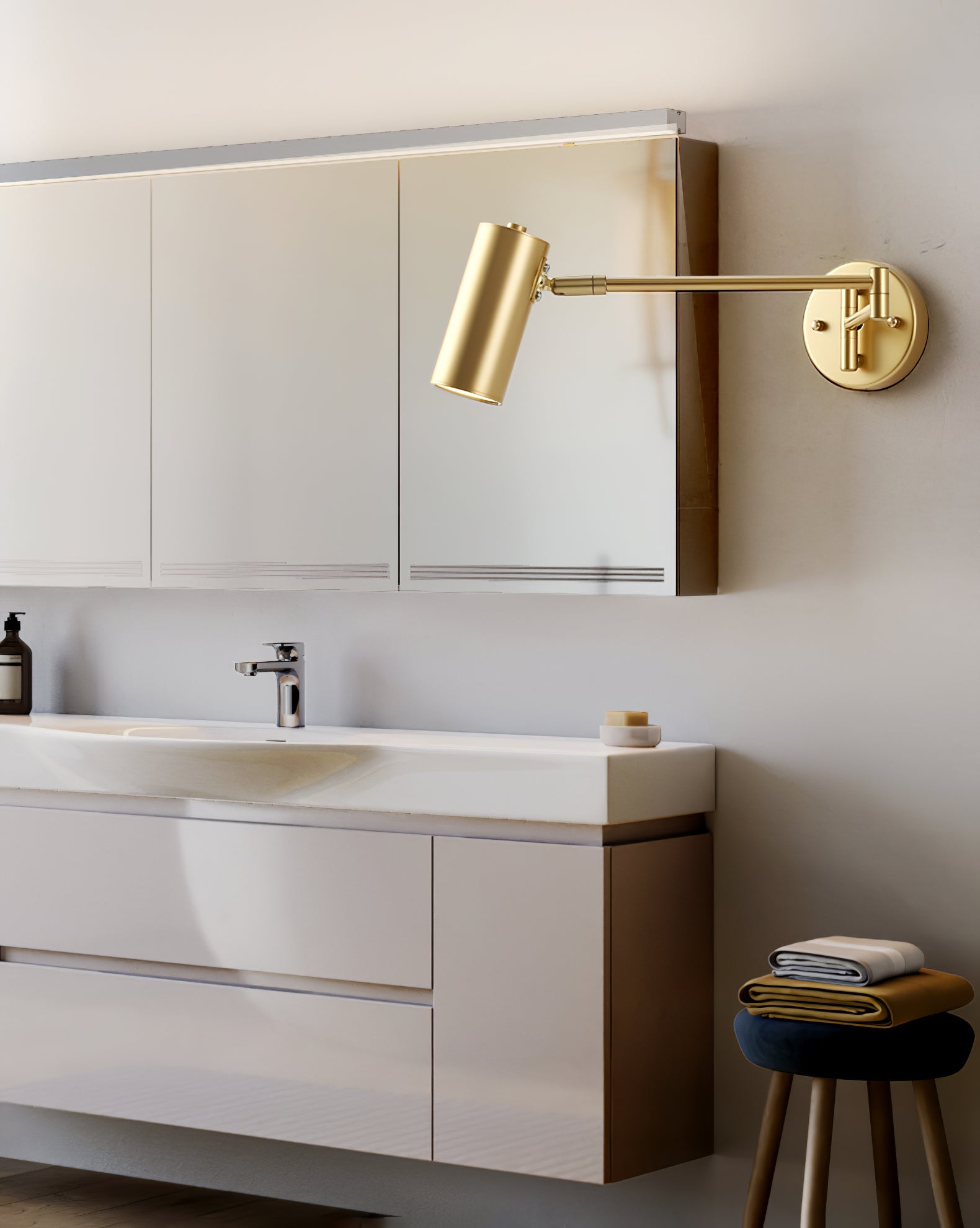 Modern Brass Wall Sconce With Three-Color Lighting — Harbor Light Co.