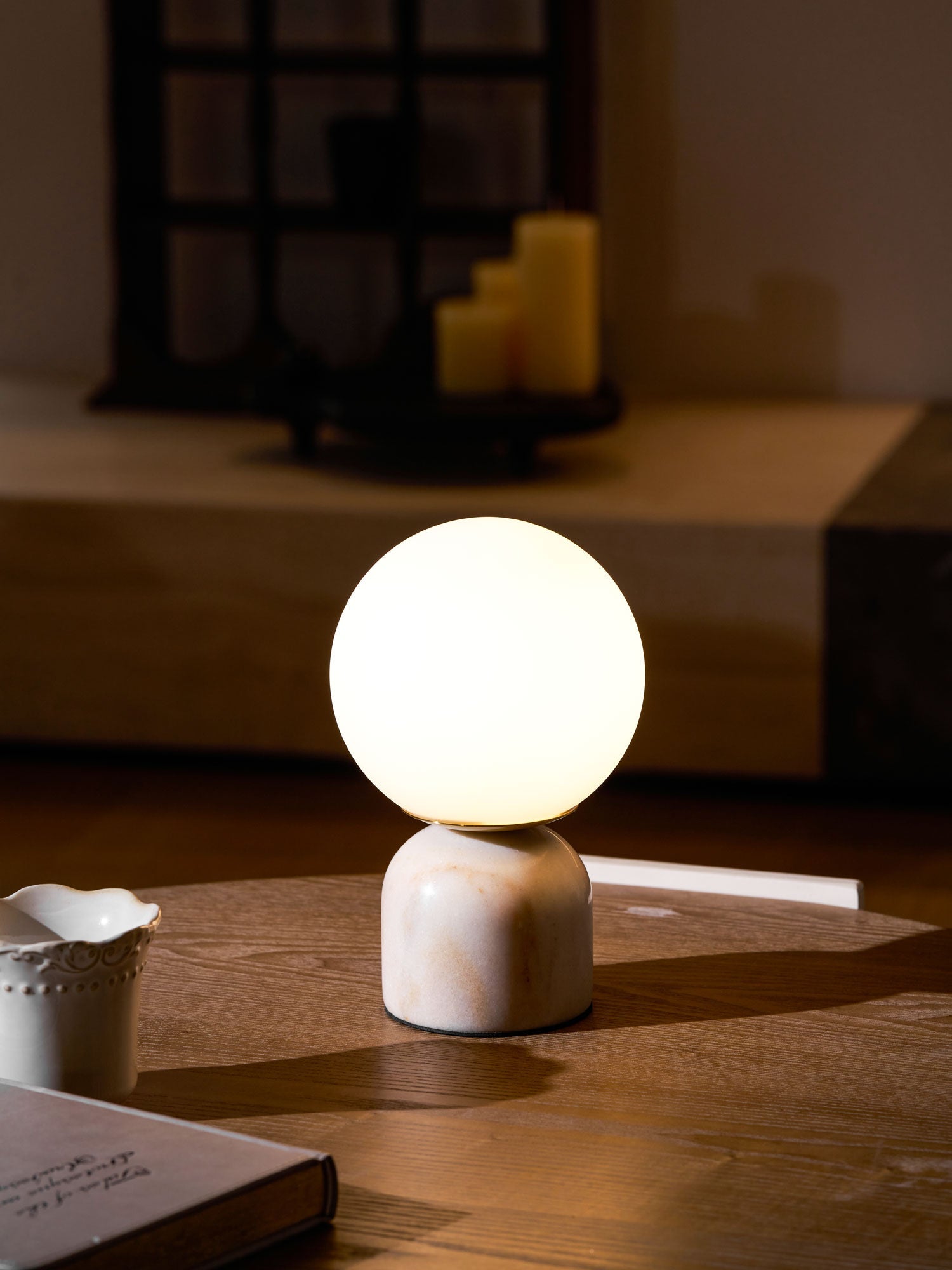 Marble Globe Table Lamp with Glass Shade