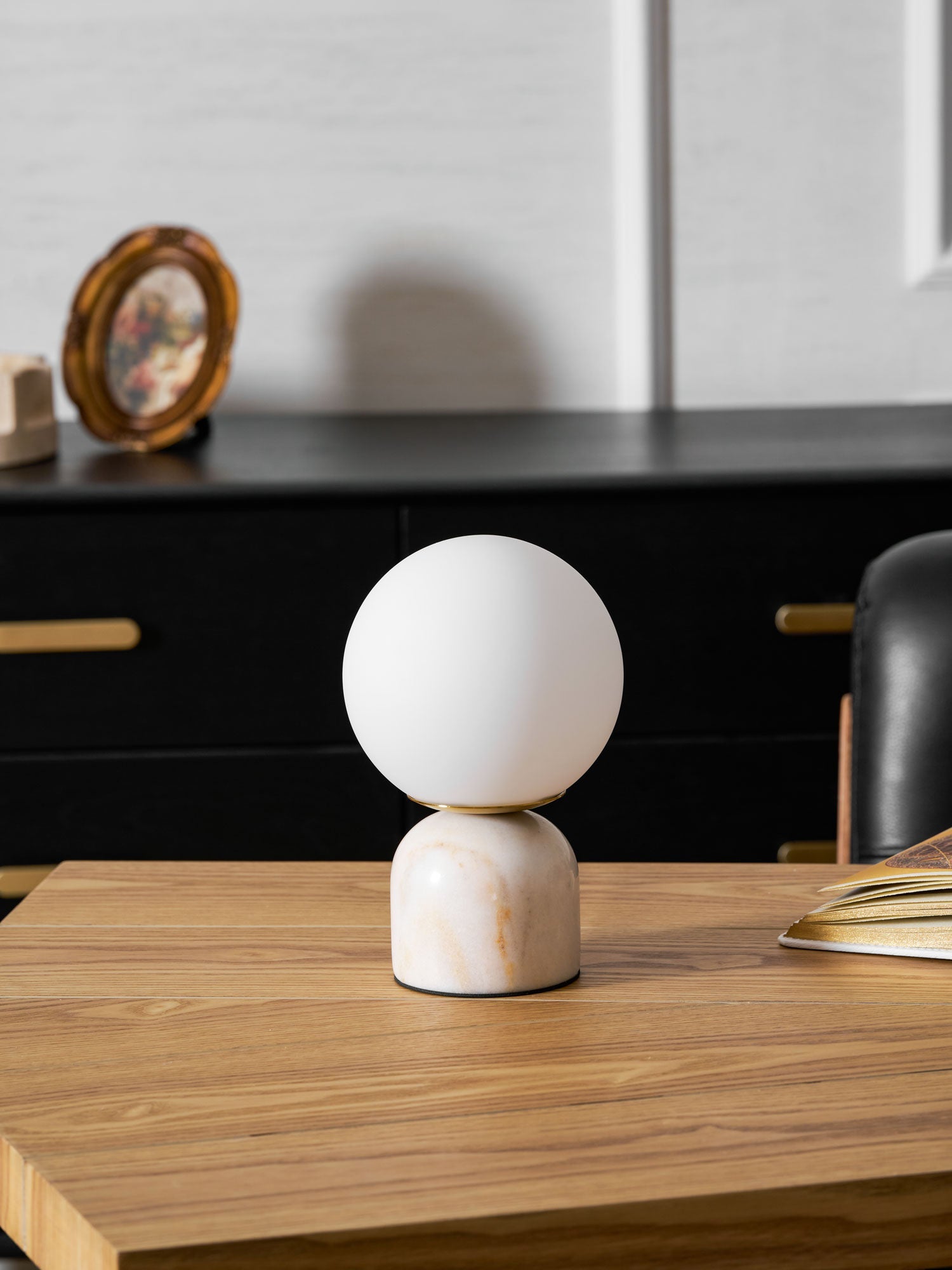 Marble Globe Table Lamp with Glass Shade