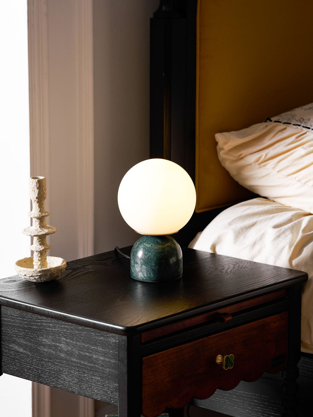 Marble Globe Table Lamp with Glass Shade