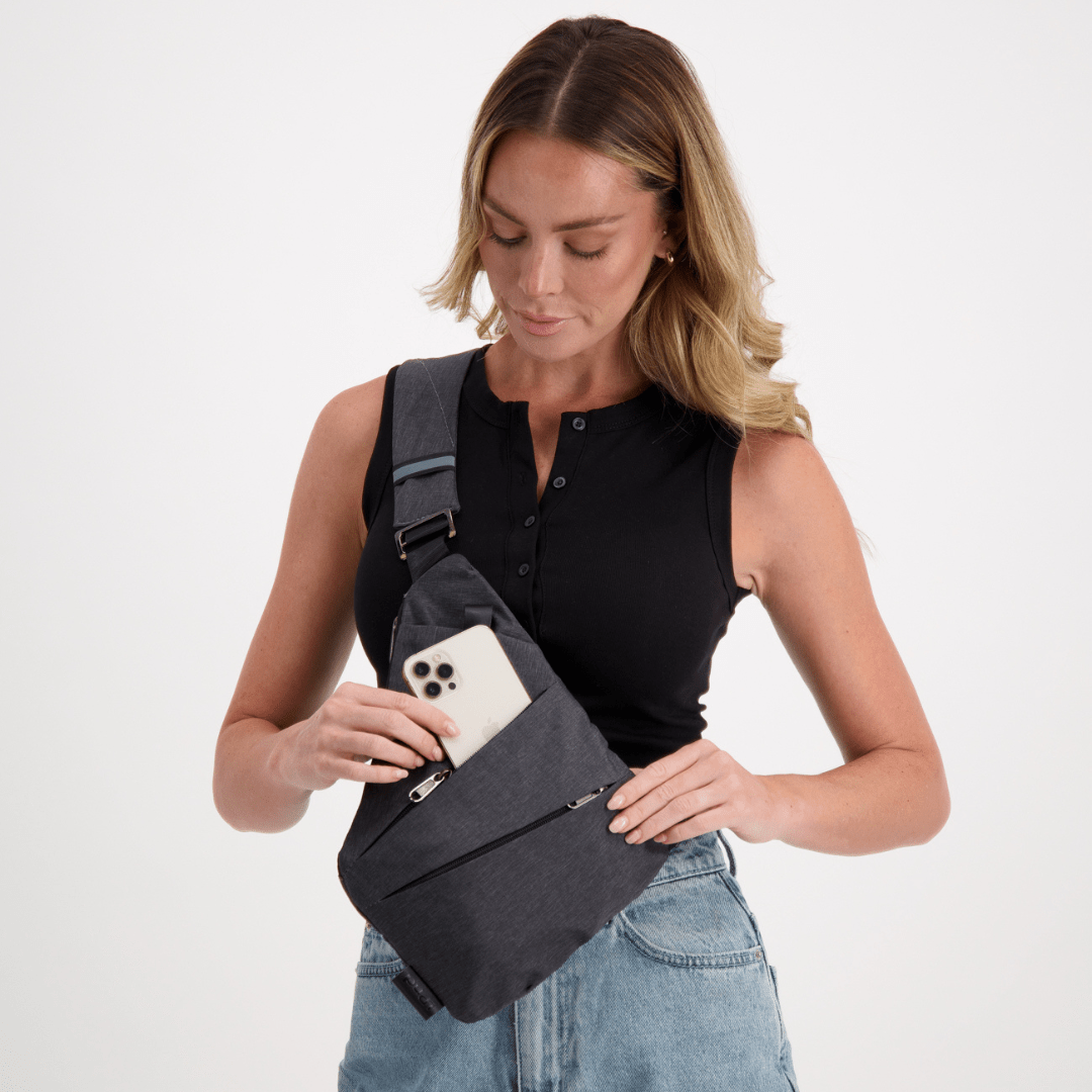 Anti-Theft Sling Bag RFID Blocking Crossbody Chest Bag Water-Repellent Slim Shoulder Bag with Cut-Resistant Strap for Travel and Commuting