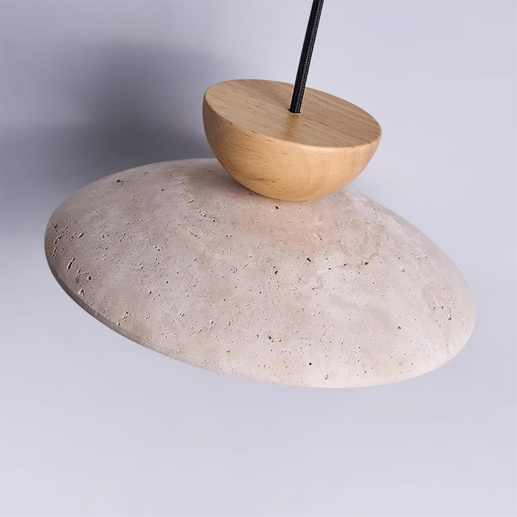 Travertine Dome Pendant Light with Wood Accent