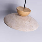 Travertine Dome Pendant Light with Wood Accent