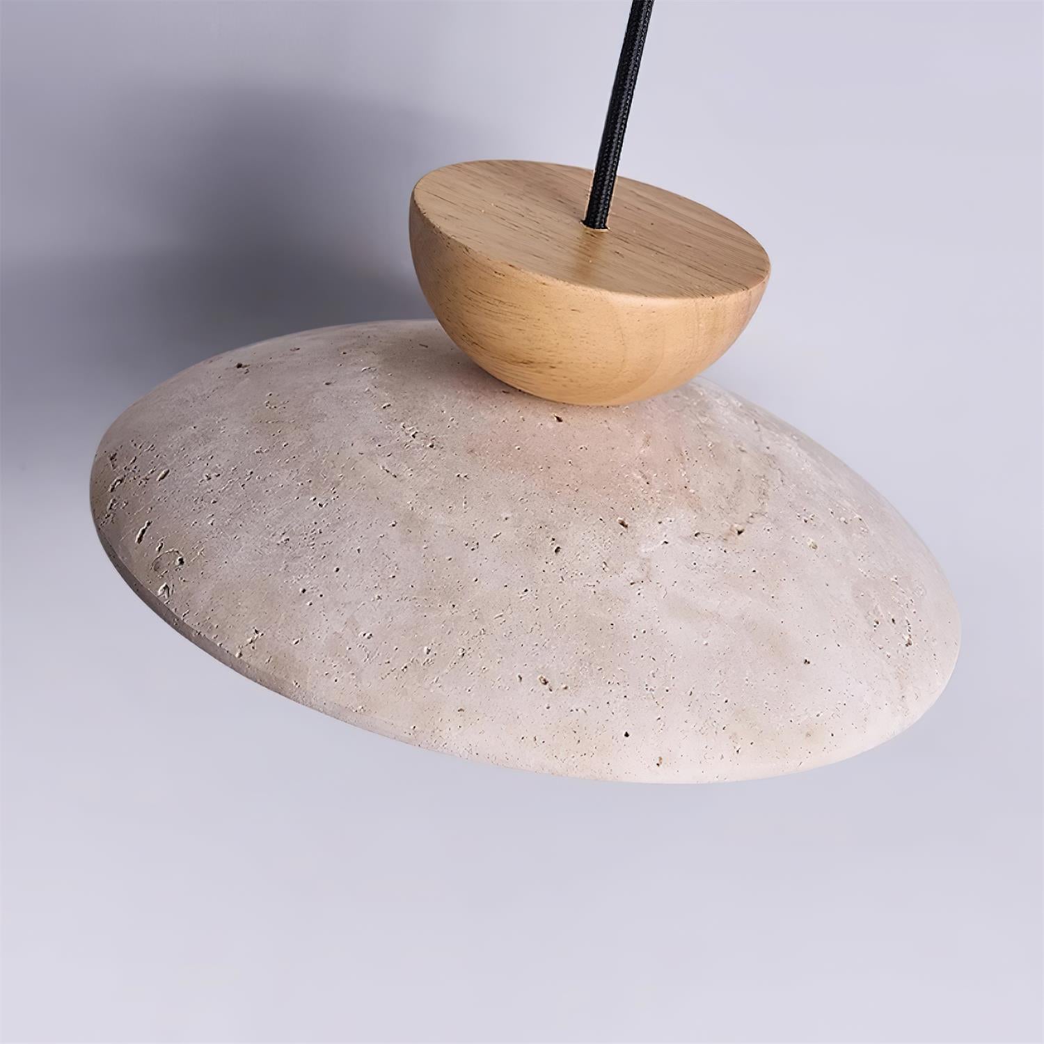 Travertine Dome Pendant Light with Wood Accent