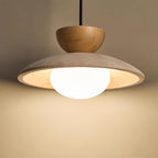 Travertine Dome Pendant Light with Wood Accent