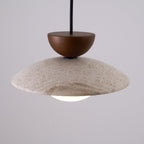 Travertine Dome Pendant Light with Wood Accent