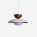 Travertine Dome Pendant Light with Wood Accent