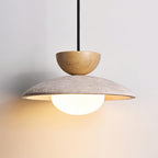 Travertine Dome Pendant Light with Wood Accent