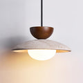 Travertine Dome Pendant Light with Wood Accent