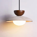 Travertine Dome Pendant Light with Wood Accent