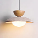 Travertine Dome Pendant Light with Wood Accent